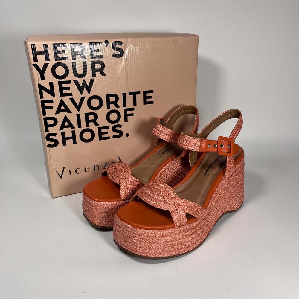 NEW Vicenza Anthropology Raffia Platform Chunky Coral Heels Size US10/EU41